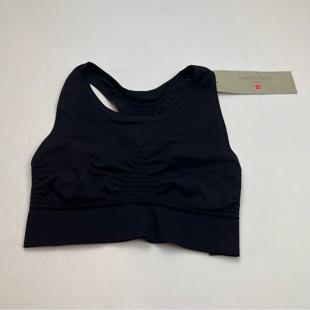 Sweaty Betty Womens Size Small Black Stamina Workout Sports Bra Athletic Gym NEW